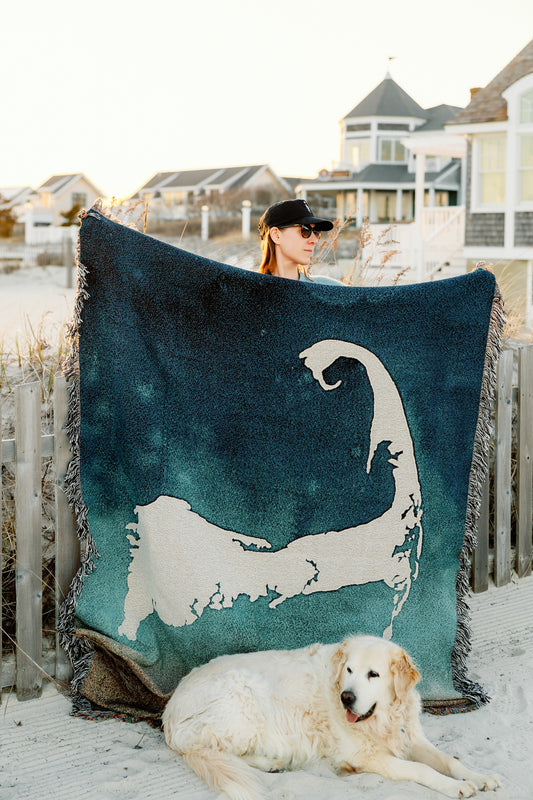 Cape Cod in the Waves Jacquard Woven Cotton Throw Blanket
