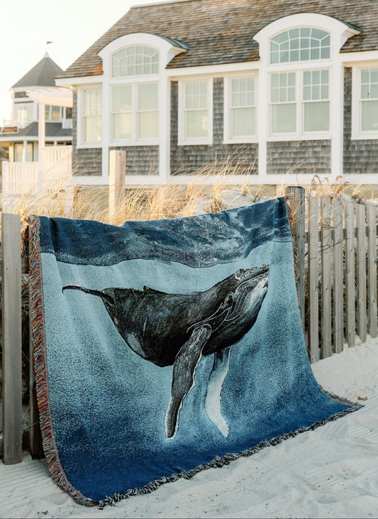Underwater Whale Jacquard Woven Cotton Throw Blanket Underwater Whale