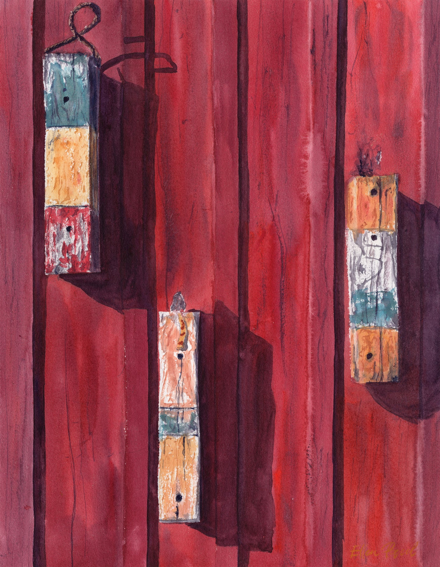 Red wall with buoys