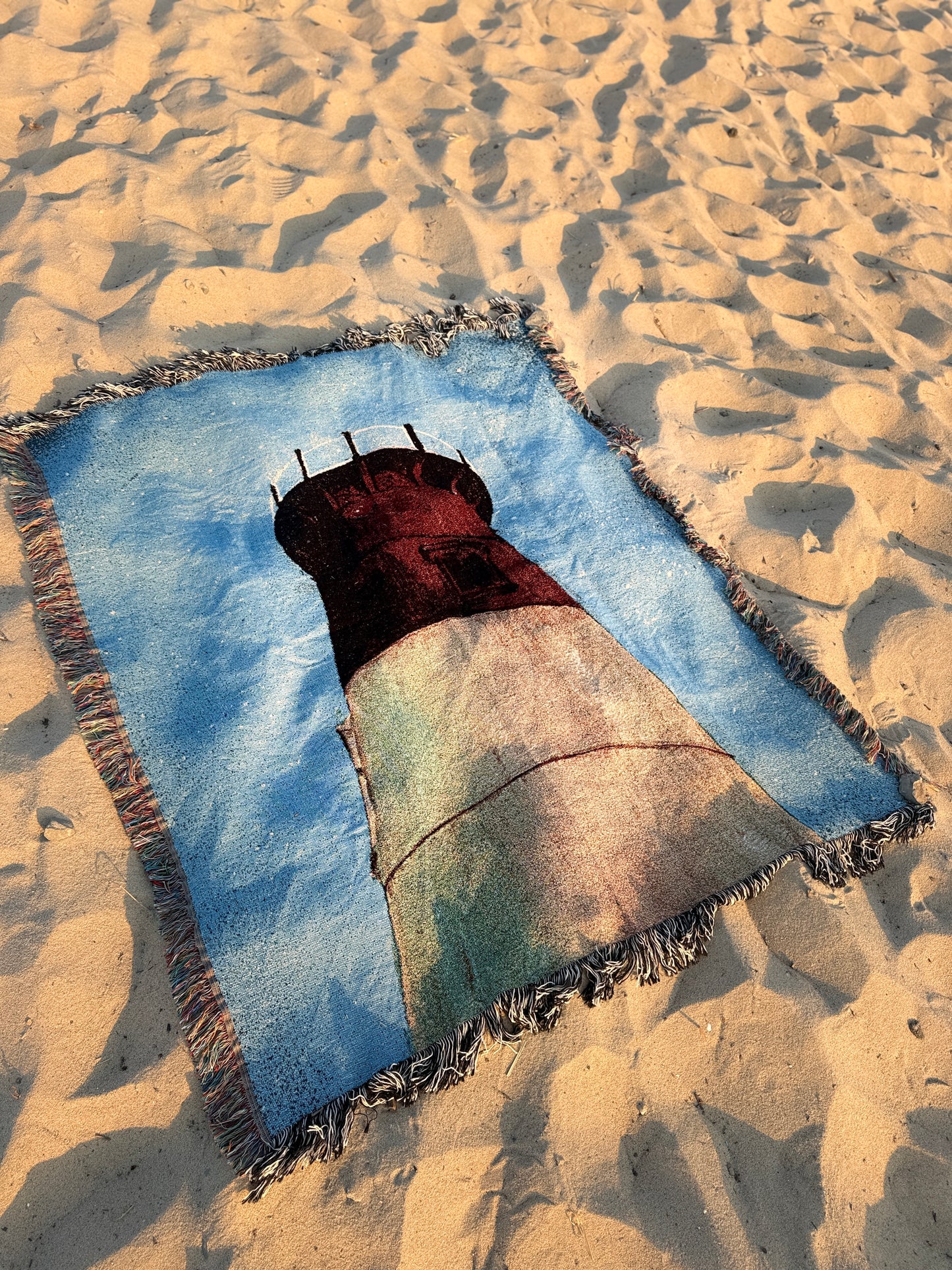 Nauset Lighthouse Jacquard Woven Cotton Throw Blanket